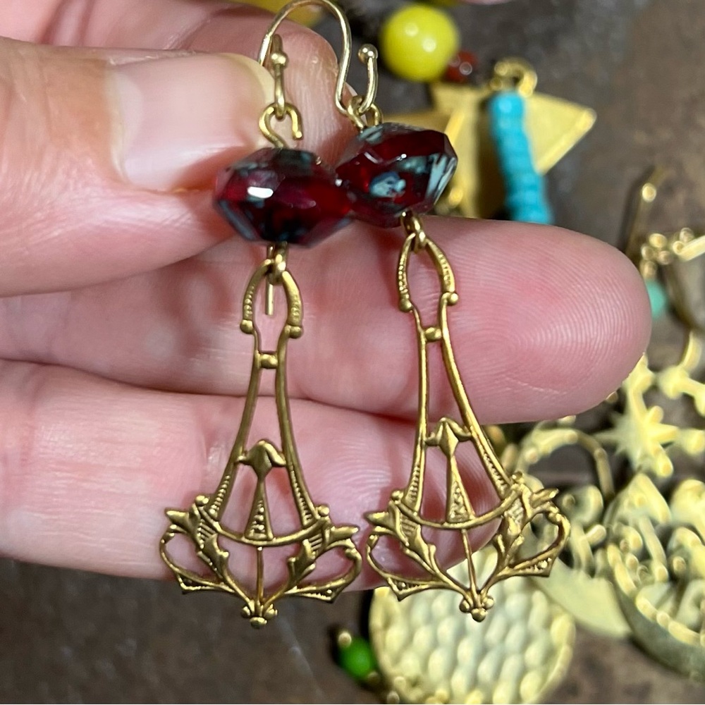 Garnet Art Nouveau Dangle Earrings